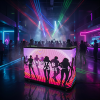 Cabine DJ mobile portable P2.5 à LED incurvée sur roues, mur vidéo numérique, comptoir d'accueil pour salon professionnel, événement musical, discothèque