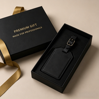 Étiquette de bagage en cuir PU avec logo personnalisé, étiquette d'identification de voyage d'affaires avec fenêtre pour carte, pour valise, cadeau d'entreprise, ensemble de cadeaux promotionnels