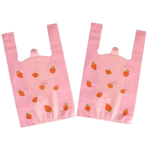 HuamaohengchunStrawberry <b>Plastic</b> Bags, Grocery, Restaurant Convenience Store with Handles - Pink Strawberry Print, 7.8x13.8inch - Product Image 1