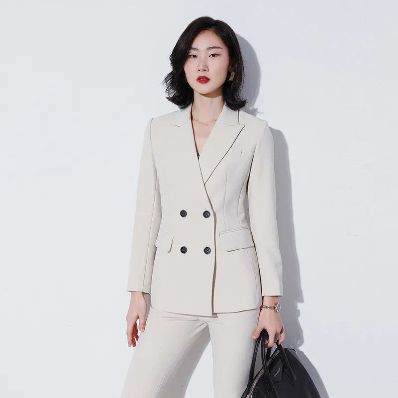 High-quality Soft 2 Piece Suit Set Striped Formal Pant Suit Blazer Office Lady Women Business Dress