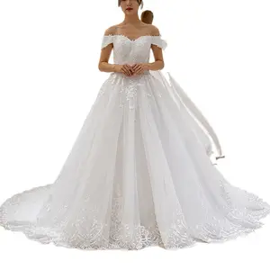 SL6851 toptan lüks robe de mariee düğün elbisesi es kapalı omuz dantel boncuklu ucuz düğün elbisesi gelinlikler zarif