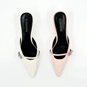 2023 Heels für Damen Luxus Pointed Toe Lady Panto letten Kätzchen Ferse Maultier Schuhe Frauen Designer Hausschuhe Schuhe für den Herbst