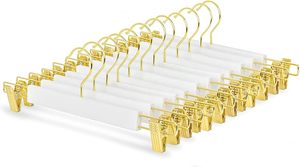 Pantalones vaqueros blancos Pantalones cortos Perchas de <span class=keywords><strong>madera</strong></span> con 2 clips dorados ajustables Colgador de ropa de armario <span class=keywords><strong>para</strong></span> baño y sala de estar - Product Image 2