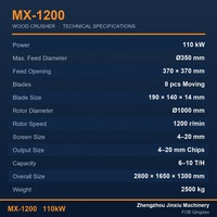 Broyeur de bois pour champignons MX-1200 pour concessionnaires de machines agricoles, lame en alliage A8B, taille de sortie 4-20mm, TT, dépôt de 30%