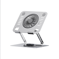Support pour ordinateur portable en aluminium rotatif à 360 degrés avec ventilateur de refroidissement, réglable en hauteur, pliable, support de bureau en métal pour ordinateur portable de jeu