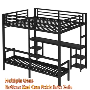 <span class=keywords><strong>Lit</strong></span> mezzanine moderne Queen Size avec canapé et bureau, <span class=keywords><strong>lit</strong></span> superposé en métal pour enfants et adolescents, idéal pour hôtels et appartements - Product Image 4