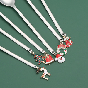 Cuillère en acier inoxydable, pendentif de Noël, cuillère créative de dessin animé, cuillère à café, cuillère à dessert, ensemble cadeau de Noël - Product Image 4