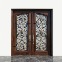 Porte en verre français double en fer forgé de luxe avec isolation thermique pour entrée intérieure de villa et d'appartement, design minimaliste