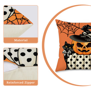 Housses de coussin décoratives d'Halloween en polyester, motifs citrouille effrayante, sorcière, chat, château, pleine lune, bonbons ou farce, vente en gros - Product Image 4
