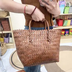 Wholesale vintage bamboo beach bags custom women rattan fashion straw hand bag straw bags women handbags