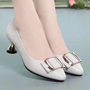 Zapatos de tacón medio con cordones para mujer, de PU suave, negros, con aumento de altura, estilo <span class=keywords><strong>copa</strong></span> de vino, boca poco profunda, novedad <span class=keywords><strong>2023</strong></span> - Product Image 1