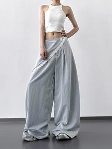 กางเกงขากว้างแฟชั่นสไตล์เกาหลีสำหรับผู้หญิงกางเกงเอวสูงทรงหลวมลำลองใหม่สำหรับฤดูร้อน - Product Image 5