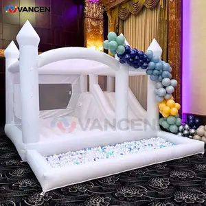 Kids Party Indoor Moonwalk Bouncer Mini Toddler Inflatable Bouncy Castle 15x13x11ft White Bounce House With Slide And Pit