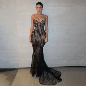 ชุดเดรสเมอร์เมดเซ็กซี่สีดำลูกไม้แบบไม่มีสายรัดสำหรับงานกาล่าสุดเย้ายวนใจ - Product Image 1