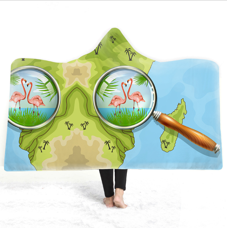 New Design Flamingo hooded cape blanket adult children wearing hats double plush blanket nap blanket
