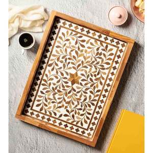 Bandeja de alimentos con forma de rectángulo con incrustaciones de hueso, decoración de centro de mesa, plato de frutas para sala de estar y decoración del hogar, superventas - Product Image 2