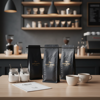 Emballage en plastique brillant avec vernis mat, sac à fond plat avec poche, fermeture éclair et lien en métal pour l'emballage de 1 kg de grains de café