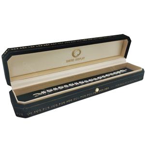 Velours noir bordé d'or de boîtes de présentation professionnelles de bijoux avec la coutume estampillée chaude de logo de feuille d'or - Product Image 3