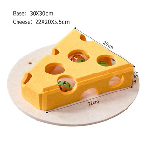 Nuevo juguete de caja de juego de rompecabezas de gato hecho <span class=keywords><strong>en</strong></span> <span class=keywords><strong>fieltro</strong></span> <span class=keywords><strong>en</strong></span> forma de queso con campana y Palo de juguete para gatos para aliviar el aburrimiento de los gatos producto para mascotas - Product Image 5