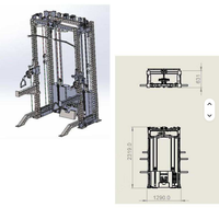 Rack de musculation intégré avec système de tirage vertical et de rameur, doté de deux blocs de poids sélectionnables