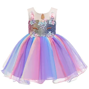 Sequined Unicorn Costume For Girls Dress Up Clothes Little Girls Rainbow Unicorn Tutu dress D0726