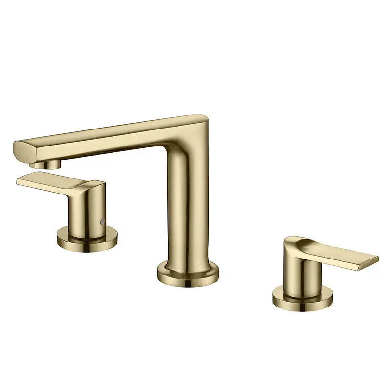 Brass Brushed Gold Double Handle 3 Hole Wash Basin Faucet basin mixer