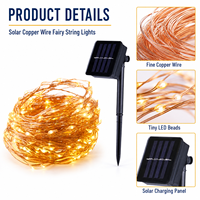 Guirlandes lumineuses solaires en fil de cuivre 100 LED 12m ou 200 LED 22m pour la décoration extérieure du jardin et du patio