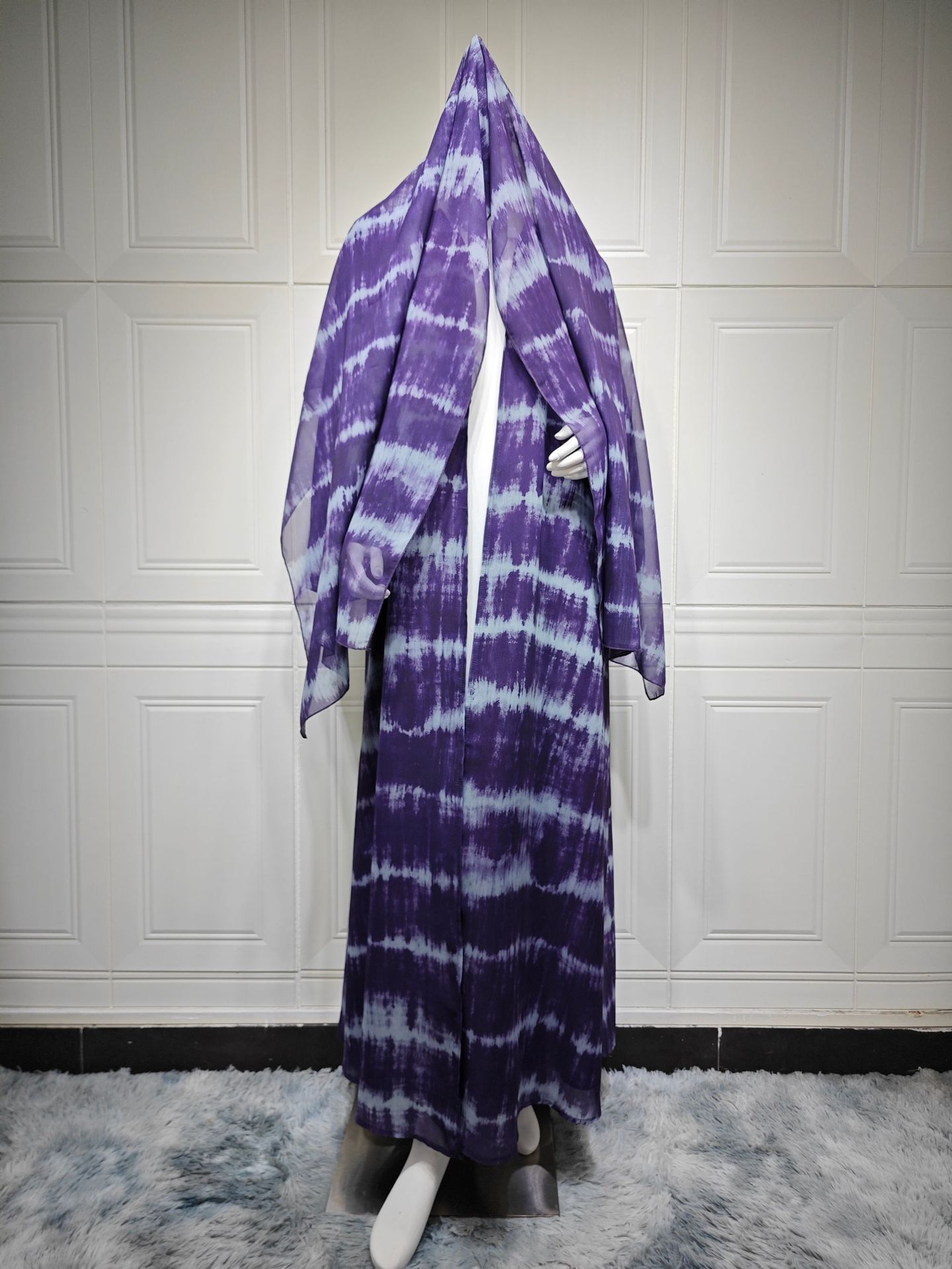 Purple Wax-printed fabric with headscarf and long robe
