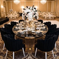Table de réception en verre noir en forme d'œuf avec cadre en acier inoxydable doré pour hôtels, banquets, mariages et événements (vente en gros)