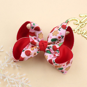 Usine en gros 4 pouces acétate doux Double couche noël filles arc pinces à cheveux pain d'épice père noël bonbons chapeaux - Product Image 3