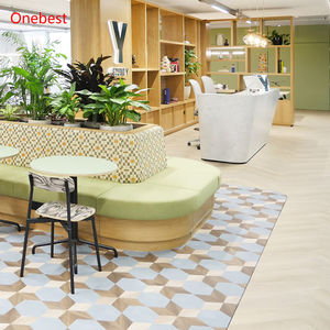 Comptoir de réception de bureau au design cubique et présentoirs, comptoir de réceptioniste en pierre Corian, modèle tendance - Product Image 2