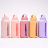 800ml Silicone Manchon Couverture Lunettes Haute Borosilicate Sport Bouteilles D'eau Running Drinkware Large Bouche Bouteille En Verre Adultes
