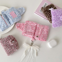 Porte-monnaie en peluche imprimé léopard, élégant, double pli, pour cartes bancaires, mini étui à cartes, pendentif portable pour sac à dos