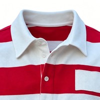 Polo Corto a Rayas Rojas y Blancas para Hombre, Estilo Oversize con Manga 3/4, Bolsillo de Parche, Top Corto de Rugby para Streetwear
