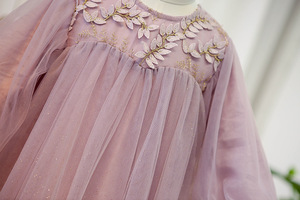 Bebé niña encaje vestido flor manga larga liso niños vestidos de la princesa la escuela los niños boutiques venta al por mayor - Product Image 4