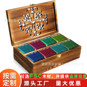 Caja de Almacenamiento de Té de Madera con Múltiples Compartimentos y Cerradura, Organizador de Escritorio, Color Quemado, Forma Rectangular - Product Image 4
