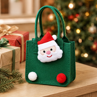 Sac à friandises de Noël en feutre vert personnalisé avec visage de Père Noël en peluche et pompons, sac cadeau réutilisable pour bonbons