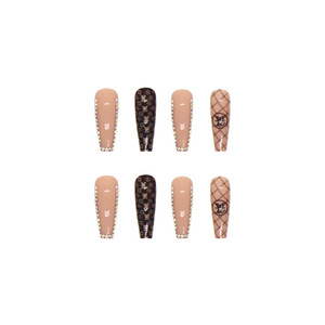 24 <span class=keywords><strong>faux</strong></span> <span class=keywords><strong>ongles</strong></span> longs en forme de cercueil à presser, motif diamant - French manucure scintillante nude et café, embouts d'<span class=keywords><strong>ongles</strong></span> avec logo étincelant, vente en gros - Product Image 5