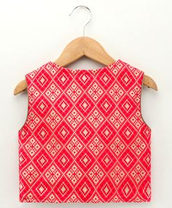 Tenue ethnique élégante pour filles Twisha, haut à motif personnalisé associé à un pantalon dhoti imprimé en rouge et jaune (6 mois à 14 ans) - Product Image 3