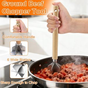Triturador de Carne de Res de Acero Inoxidable con Mango de Madera, Herramienta de Cocina de Alta Resistencia con 6 Cuchillas para Pavo y Carne de Res - Product Image 5