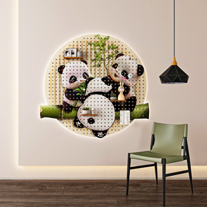 Support mural en forme de panda pour panneau perforé, présentoir de rangement circulaire pour chambre et entrée, fixation en bois massif - Product Image 1