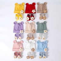 Conjunto de Gorro y Calcetines de Algodón y Poliéster con Diseño Floral de Color Sólido Unisex para Bebés de 0 a 12 Meses, Gorro para Recién Nacidos para las Cuatro Estaciones