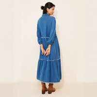 Robe longue en jean pour femme grande taille, style chemise vintage superposée et ample, avec design patchwork à bords bruts, séchage rapide pour l'été