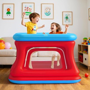 Piscina de Pelotas Inflable QPAU para Niños, Equipo de Juego Interior de PVC Suave con Ventanas de Malla y Pelotas, para 5-10 Usuarios - Product Image 2