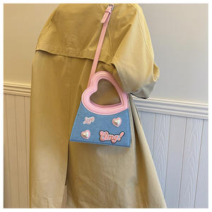 Coreano INS Lujo Señora lindo amor corazón bolso moda teléfono monedero contraste Color mujeres bordado Denim bolso de hombro - Product Image 3
