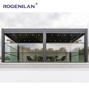 Gazebo <span class=keywords><strong>de</strong></span> Aluminio Ajustable Eléctrico para Jardín Rogenilan AS2047, Pérgola Exterior <span class=keywords><strong>con</strong></span> Puertas Corredizas <span class=keywords><strong>de</strong></span> Vidrio - Product Image 2