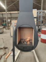 Nouveau produit d'usine : Cheminée suspendue en acier carbone noir mat avec porte en verre pour salon