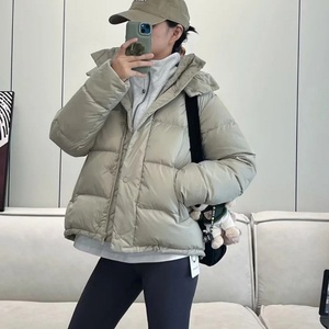 Winter Wunder Puff 5 Check Down Bubble <b>Jacket</b> White Goose Down Fitness Lulu Yoga Wear Loose Coat With Detachable Hood - Product Image 2