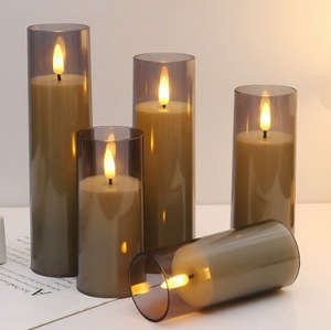 <span class=keywords><strong>Lampe</strong></span> à <span class=keywords><strong>bougie</strong></span> LED sans flamme à piles 3D Bullet LED acrylique gris tasse télécommande pour les vacances fête de mariage faveur de vacances - Product Image 1