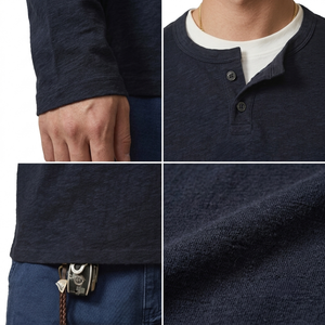 เสื้อยืดแขนยาวพิมพ์โลโก้ OEM รุ่น 8060 สำหรับผู้ชาย ผ้าฝ้ายวินเทจ คอเฮนลีย์ เรียบง่าย สบายๆ เสื้อยืดแขนยาวเปล่าสำหรับผู้ชาย - Product Image 3